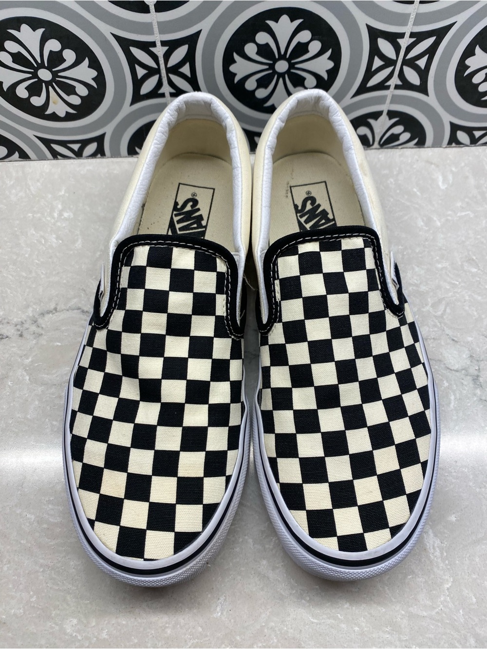 VANS Black & Cream Checkerboard Slip-On Skate 80s 90s Y2k Sneakers 8M / 9.5W